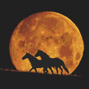 Horses in the moonlight- digital cross stitch  pattern PDF