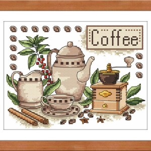 Koffie digitaal kruissteekpatroon,
