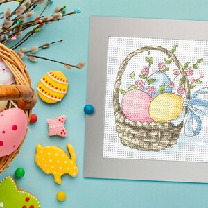 Biglietto di Pasqua - Schema digitale punto croce Uova nel cestino PDF,