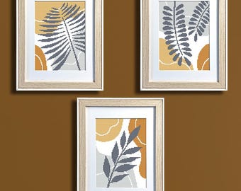 Bloemen kruissteekpatroon pdf - grafietbladeren - drieluik, pdf, .hks- smartphonepatroon, patroon direct downloaden