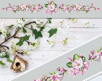 Long table runner with apple blossoms digital counted  cross stitch pattern,PDF