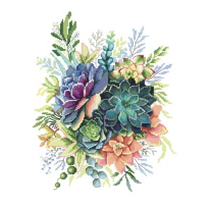 Composition with succulents digital counted  cross stitch pattern,PDF, .hks