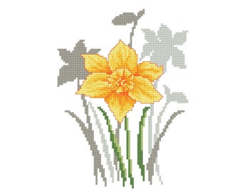 Spring flowers – daffodil cross stitch pattern, Daffodil with shadow PDF   colorful cross stitch pattern ,Perfect for a gift modern flowers.