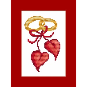 Carte - motif de point de coeurs de mariage, Pdf numérique, motif de point de croix compté graphique au format PDF, peinture, facile