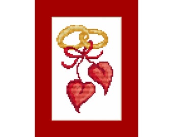 Card - Wedding hearts  Stitch Pattern, Digital  Pdf ,Graphics Counted Cross Stitch pattern in PDF  format, Painting,  Easy