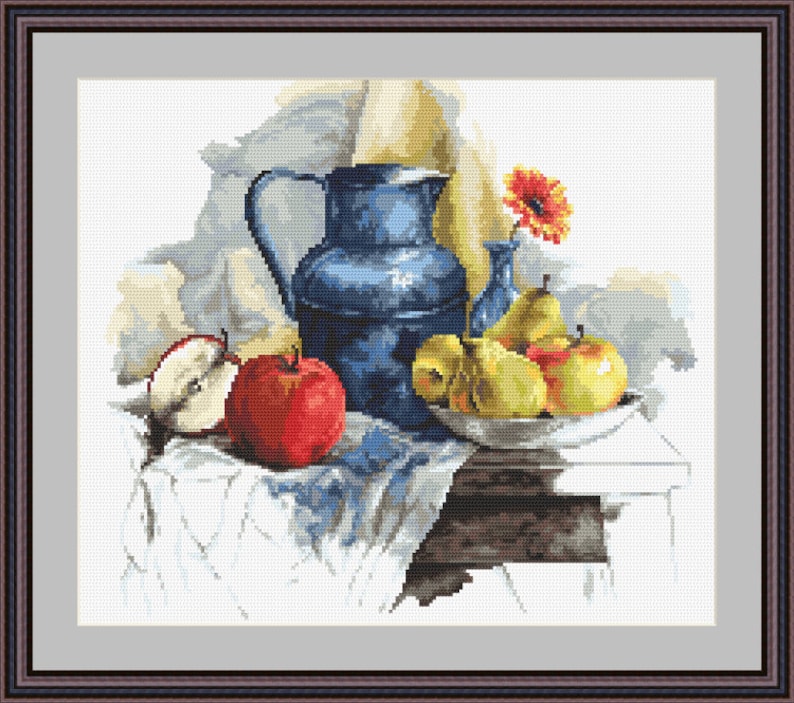 Still Life With Jug and Fruits Digital Cross Stitch Pattern Etsy