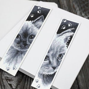 2 bokmärken med en kattunge digitala mönster för korsstygn, korsstygnsmönster, PDF
