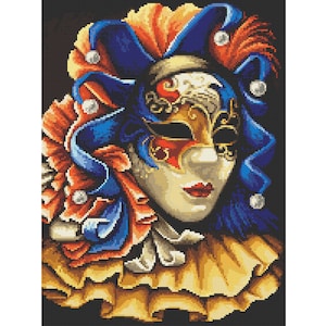 Mysterious mask digital pattern for cross stitch, Venice Carnival PDF,
