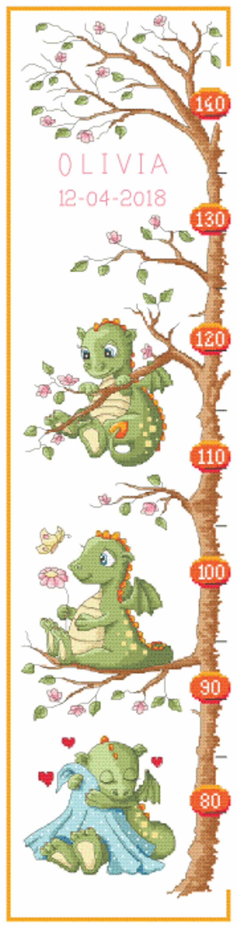 Measure of growth Little dragons Modern Cross Stitch Pattern, Children Pdf Digital Cross Stitch Pattern, Gift , Cats for kids, image 3