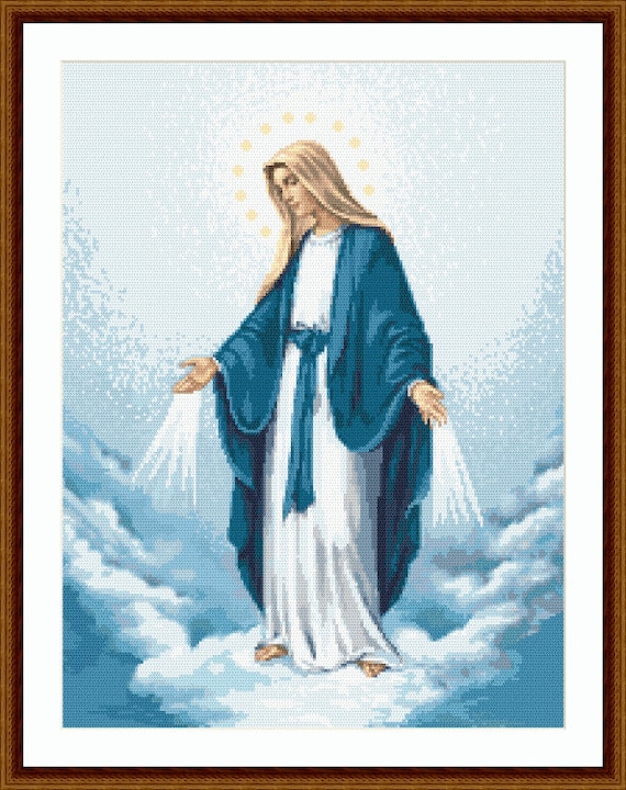 無原罪懐胎の聖母マリアのモダンなクロスステッチパターン、神の母
