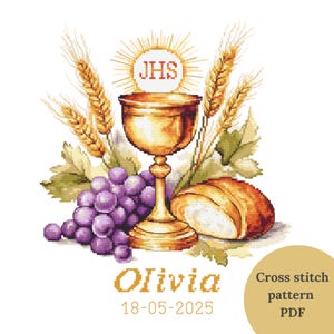 Modèle de point de croix PDF - Carte de communion - Calice et hostie