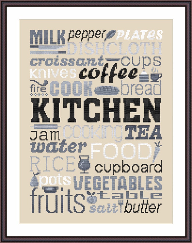 Graphics Counted Cross Stitch pattern in PDF format Kitchen cross stitch Pattern Easy Digital Pdf Painting