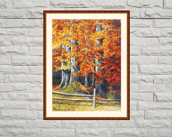 Autumnal Beeches Digital Pattern for Cross Stitch Autumn | Etsy