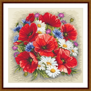 Digitale kruissteekpatroon met wilde bloemen