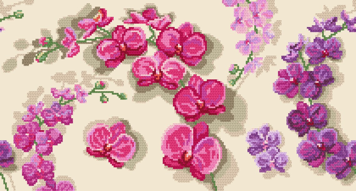 Orchids Digital Counted Cross Stitch Pattern Repeatable - Etsy