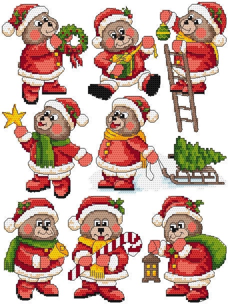 Teddy Bears cute Small Christmas 9 Cross Stitch Patterns - Etsy