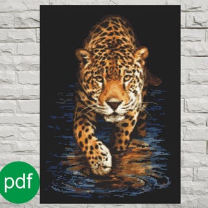 Panther - night hunting digital cross stitch pattern
