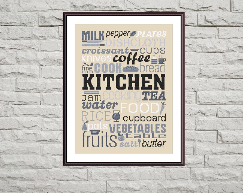 Graphics Counted Cross Stitch pattern in PDF format Kitchen cross stitch Pattern Easy Digital Pdf Painting