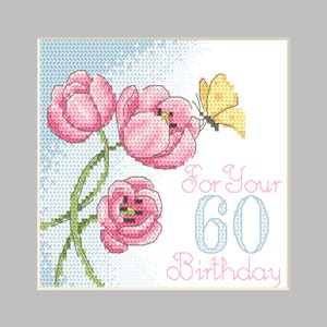 Carte postale - carte de joyeux anniversaire - tulipes modèle numérique au point de croix compté PDF, peinture,