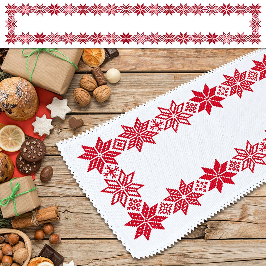 Norwegian Table Runner Cross Stitch Pattern: Christmas Snowflake