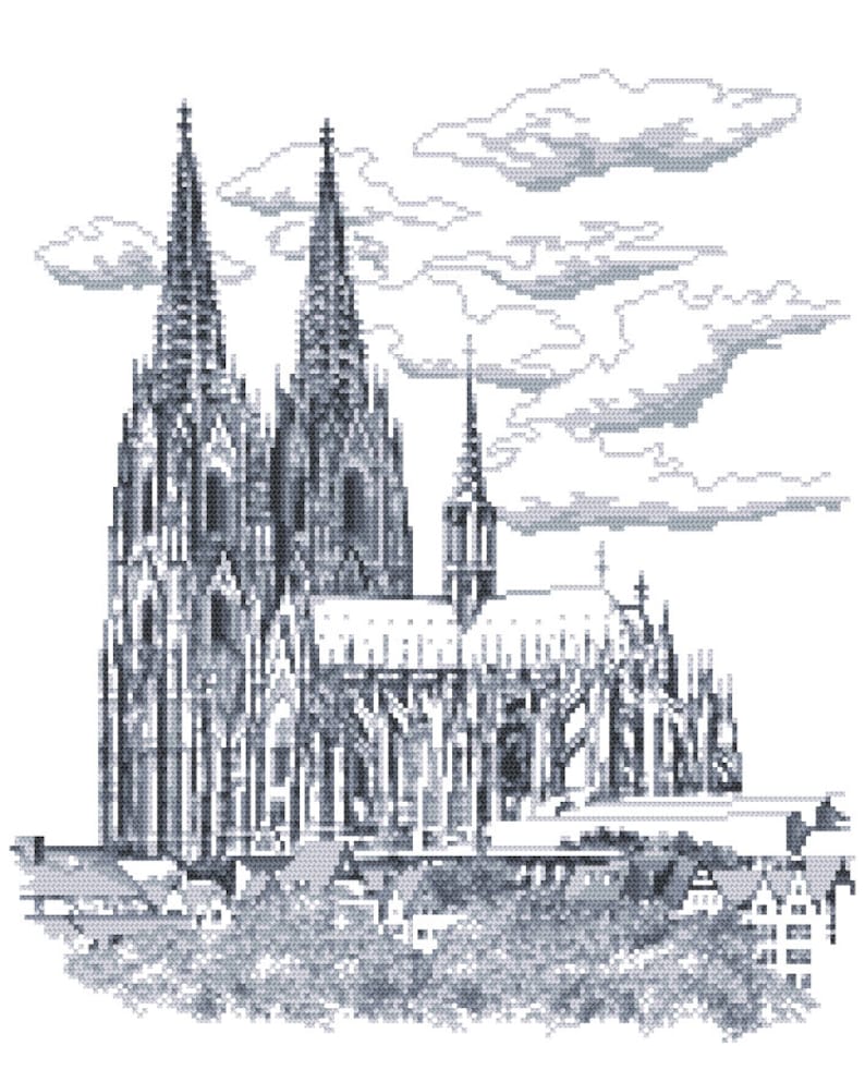 Cologne Cathedral Stitch Pattern, Köln Digital Pdf , Gothic Cathedral in Cologne Cross Stitch pattern in PDF format, Painting, Easy image 2