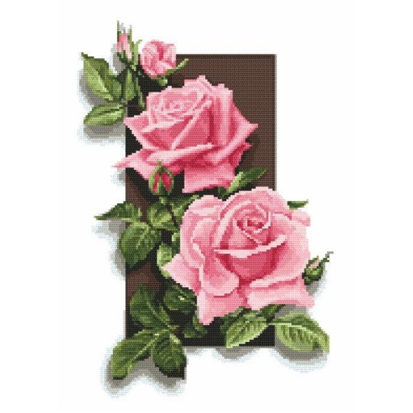 Roses 3D-Cross digital stitch pattern , A bouquet of pink roses in 3D