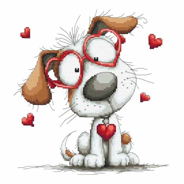 Animals cross stitch pattern PDF - Lovely dog, Sweet doggie PDF & HKS files.