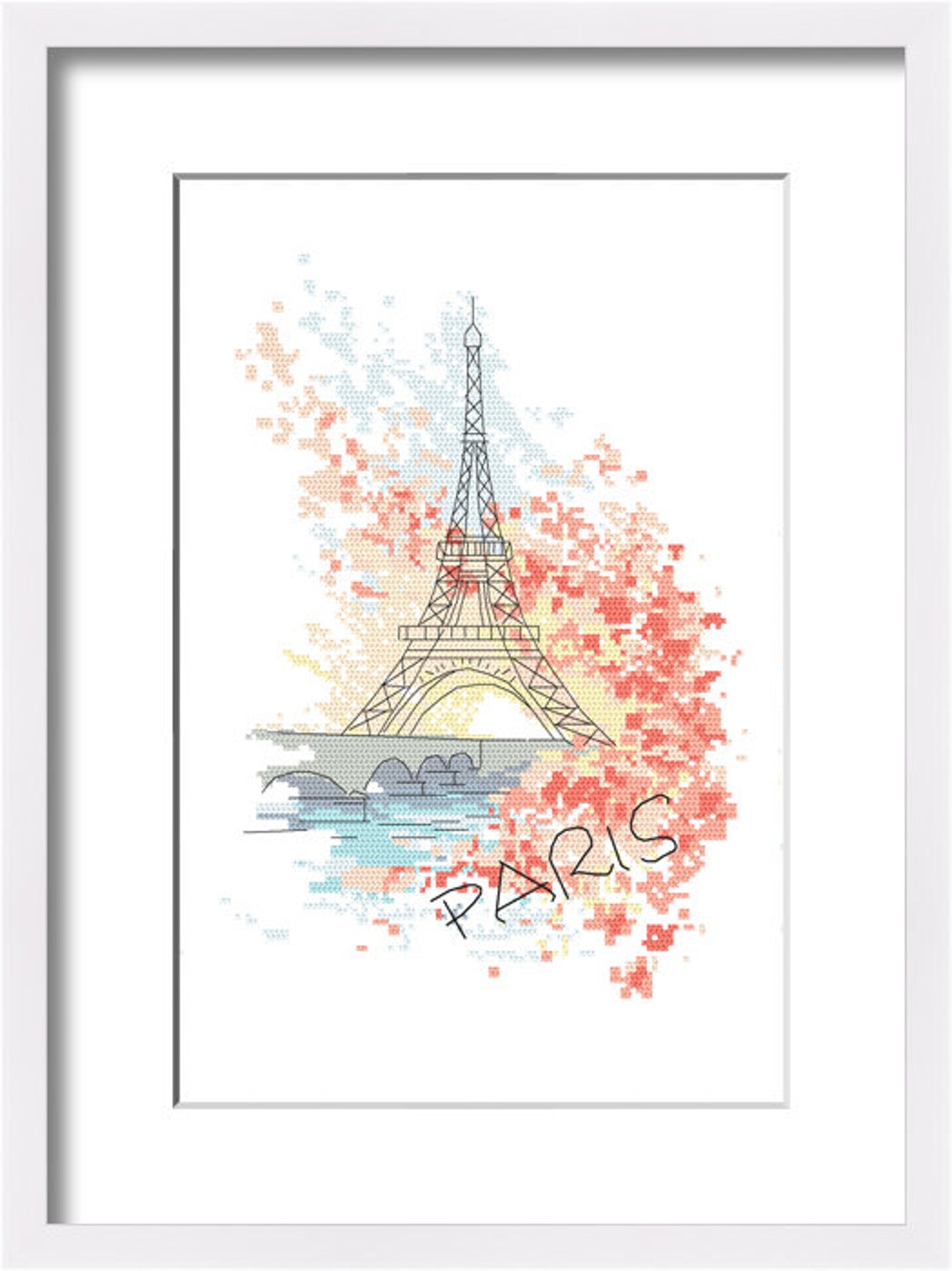 Cross stitch pattern inspired by Parisian motifs.