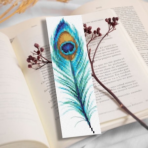 Bookmark cross stitch pattern PDF - Bookmark with a peacock feather, pdf,.hks- smartphone pattern,instant download pattern.