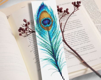 Bookmark cross stitch pattern PDF - Bookmark with a peacock feather, pdf,.hks- smartphone pattern,instant download pattern.