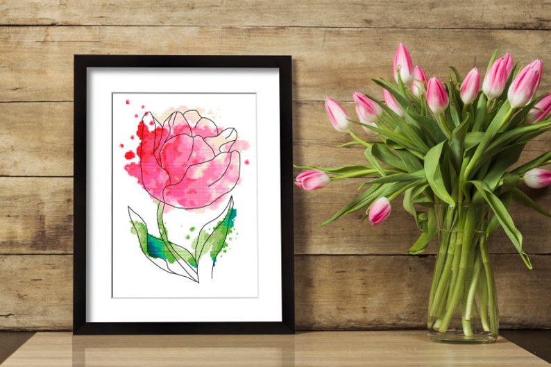 Watercolour tulip Online pattern for cross stitch image 4