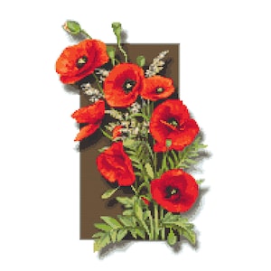 Delicate poppies 3D Digital Counted Cross Stitch pattern  PDF, .hks
