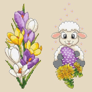 Easter Egg with Lamb and Crocuses Digital Cross Stitch Pattern, PDF