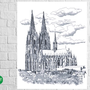 Dom van Keulen Steekpatroon, Köln Digitale Pdf, Gotische kathedraal in Keulen Kruissteekpatroon in PDF-formaat, Schilderen, Gemakkelijk