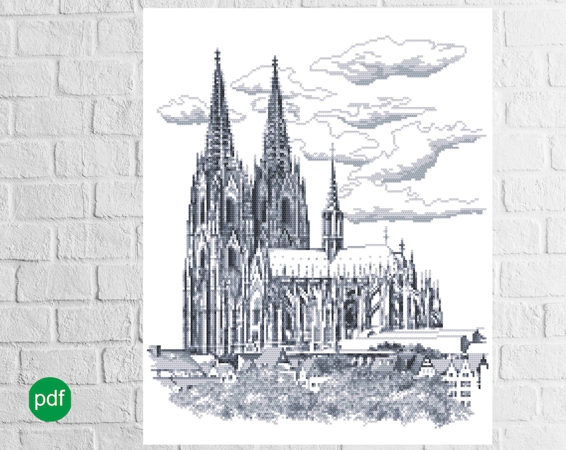 Cologne Cathedral Stitch Pattern, Köln Digital Pdf , Gothic Cathedral in Cologne Cross Stitch pattern in PDF format, Painting, Easy image 1