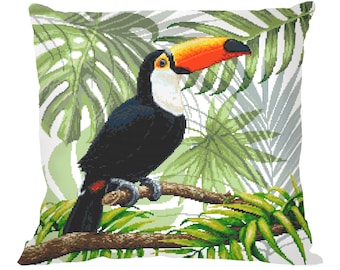 Toucan in the tropics - pillow - Digital pattern for cross stitch PDF