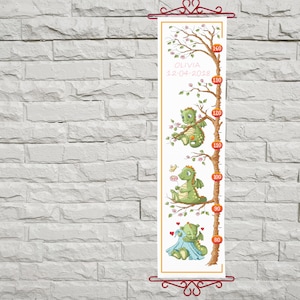 Measure of growth Little dragons Modern Cross Stitch Pattern, Children Pdf Digital Cross Stitch Pattern, Gift , Cats for kids, image 1