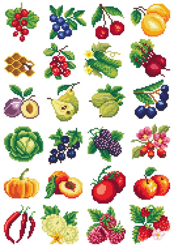 Fruits and Vegetables Small Pictures Stitch Pattern, for Jars