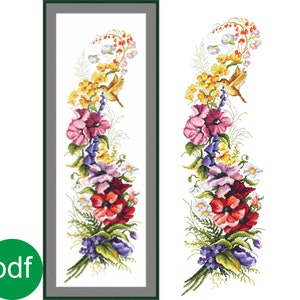 Stelletje zomerbloemen digitaal patroon voor kruissteek, Boeket met zomerbloemen PDF