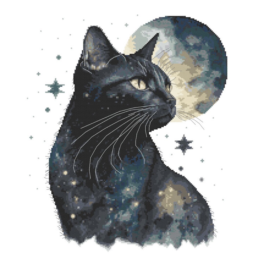 Black Cat Cross Stitch Pattern PDF - Moon Cat,/pdf & HKS Files/ - Etsy