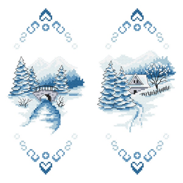 Christmas ball with a view digital cross stitch  pattern, PDF, Christmas ball with winter landscape