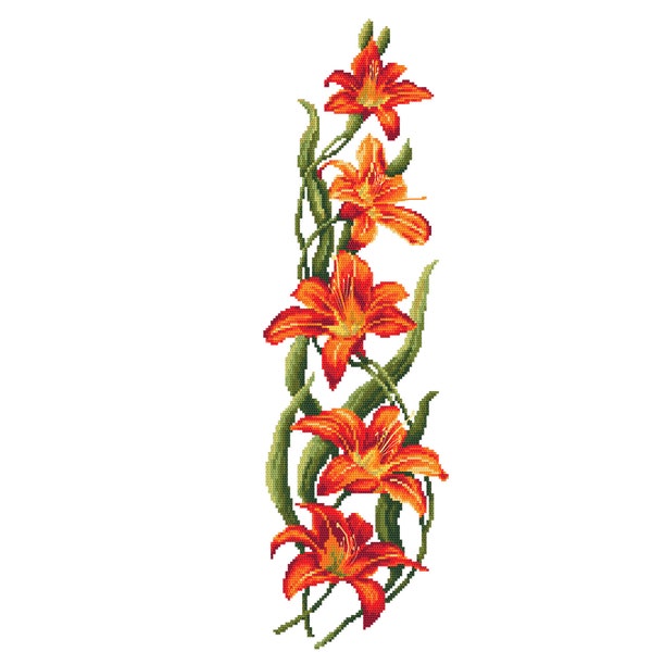 Charming daylilies digital cross stitch pattern Pdf, Romantic flowers