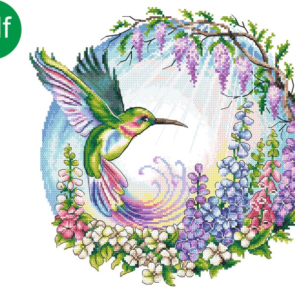 Fairy-tale hummingbird - Online pattern for cross stitch, PDF