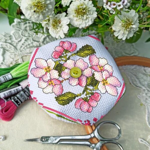 Pincushion - biscourn - Apple blossom digital pattern for cross stitch PDF ,