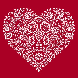 Big heart - white embroidery, gift for mother&#39;s & father&#39;s day , pillow, cross stitch  digital pattern PDF