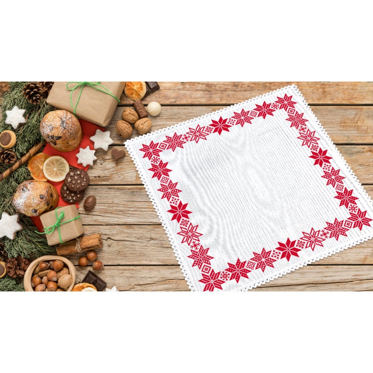 Runner Da Tavola Ricamato Simhomsen Con Fiocchi Di Neve | 35x176 Cm | Rosso Natalizio | Tovaglia Coordinata Disponibile - 3