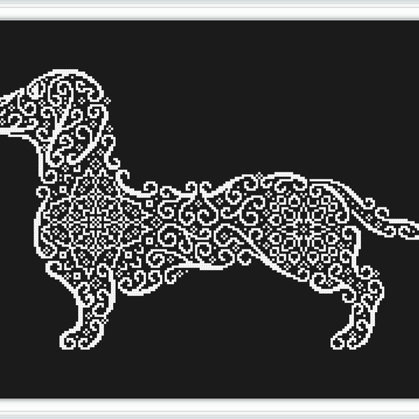 Lace dachshund Digital Counted Cross Stitch pattern in PDF  format, Easy