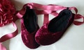 Dark Red Velvet Ballet Pumps with Satin Ribbons, Handmade Low Heel Slippers