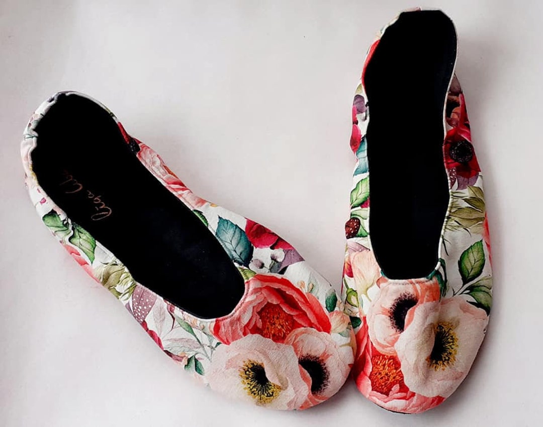 Handmade Comfortable Cotton Ballet Flats Light Bright Peonies Etsy