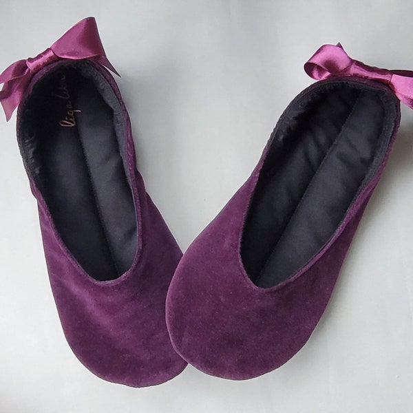 Dark purple velvet Ballet pumps Handmade Ballet flats Purple shoes Ballet flats Customizable shoes Velvet ballet flats with satin ribbons